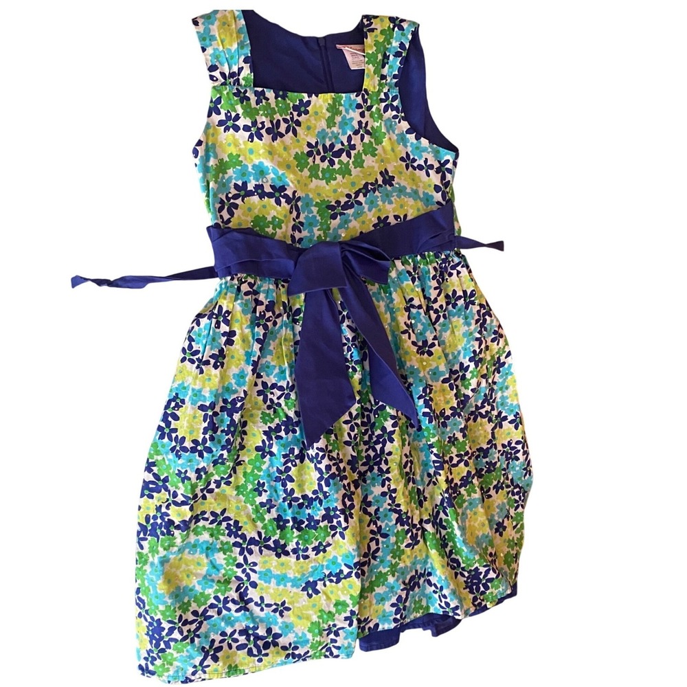 Bloome de Jeune Fille Girls 16 Floral Rhinestone Party Dress Blue Green Cotton